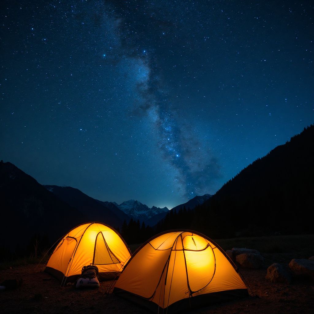 Camping under starry sky